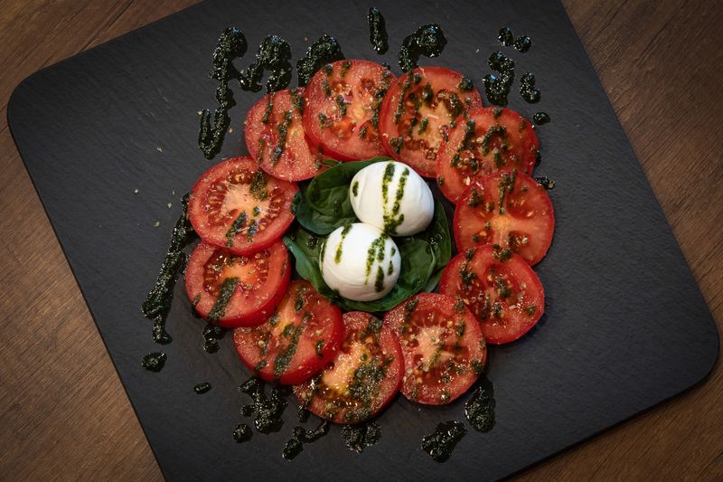 Tomato basil soup Italian-style served at Piada restaurant Houston